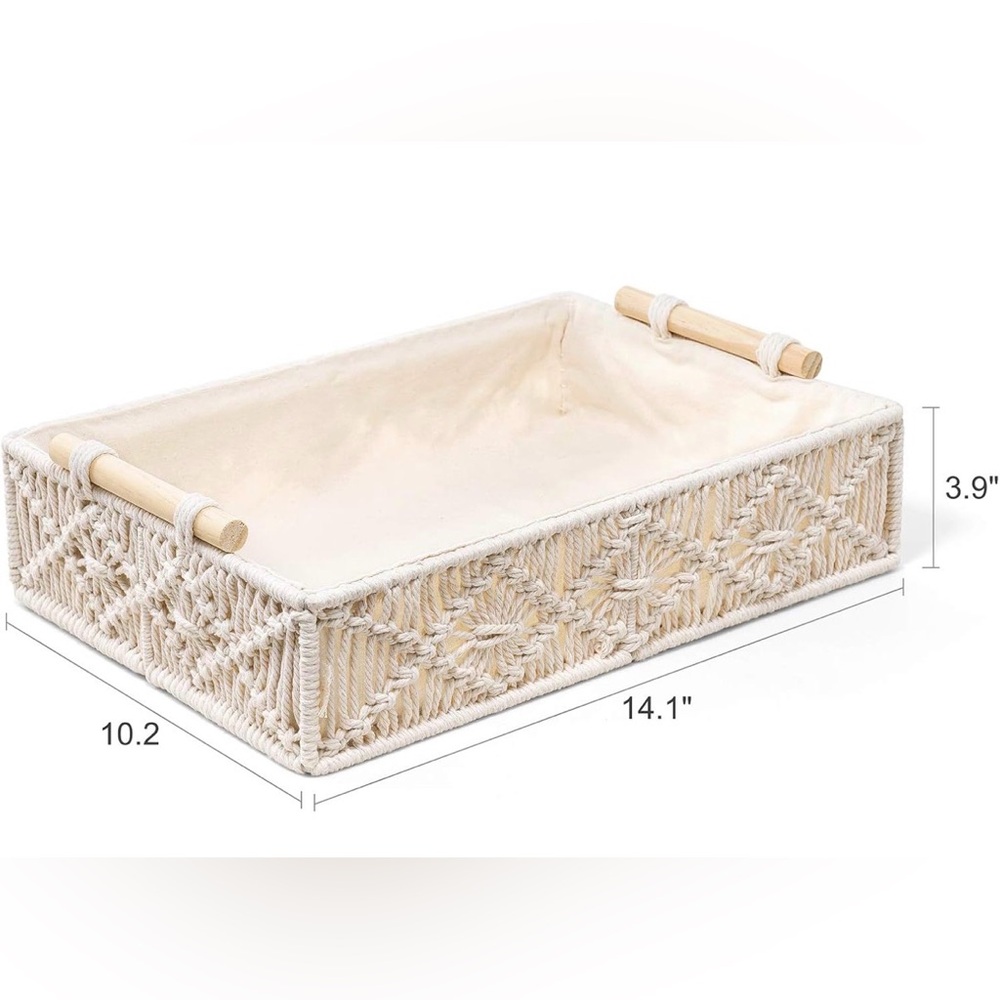 Mkono Macrame Decorative Tray with Wooden Handles - Picture 2 of 3